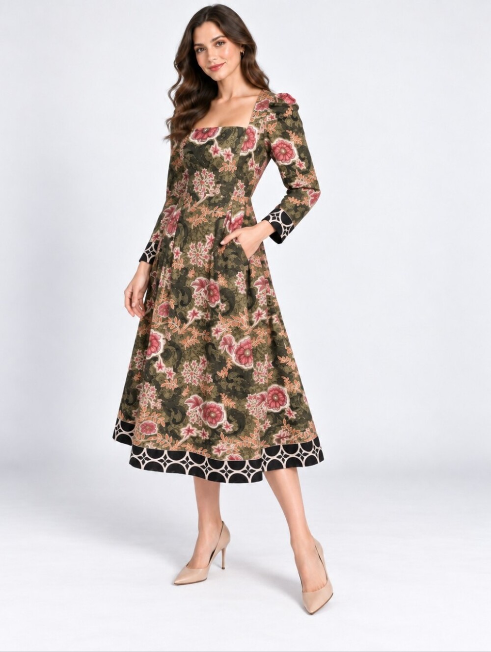 Anthropologie CELINA MOON Mirellie Floral Square-Neck Cotton Midi Dress Sz Large